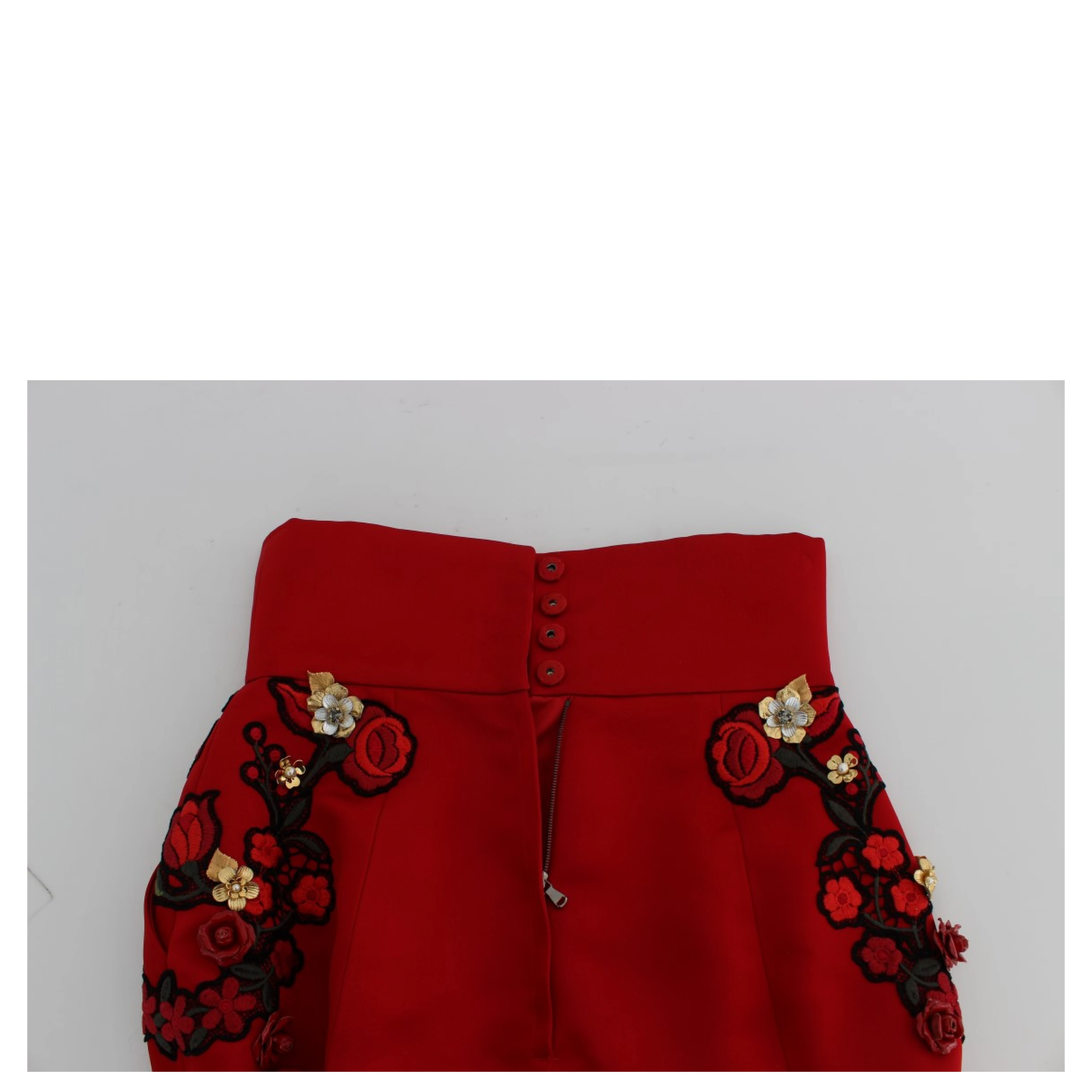 Red Silk Crystal Roses Shorts