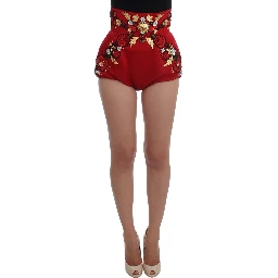 Red Silk Crystal Roses Shorts