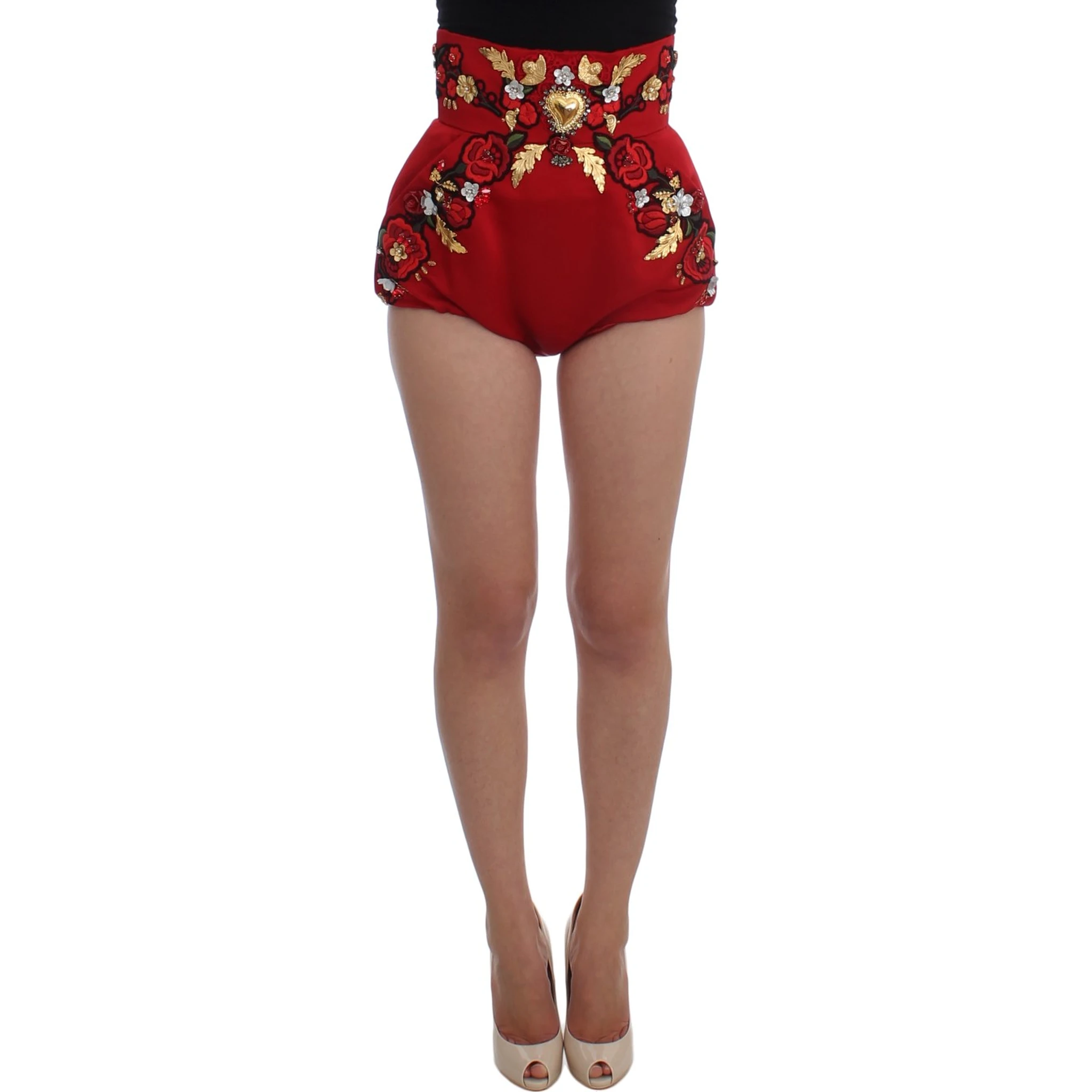 Red Silk Crystal Roses Shorts