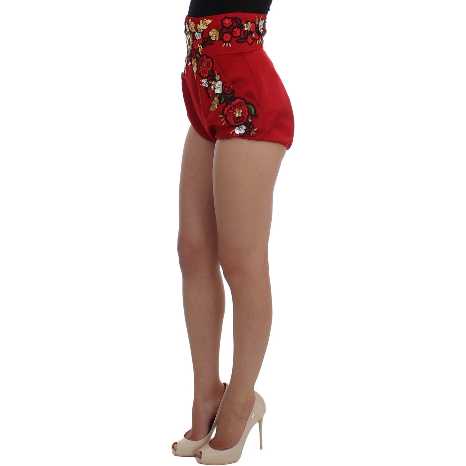 Red Silk Crystal Roses Shorts