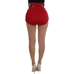 Red Silk Crystal Roses Shorts
