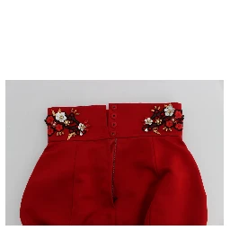 Red Silk Crystal Roses Shorts