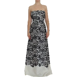 White Floral Lace Silk Corset Maxi Dress
