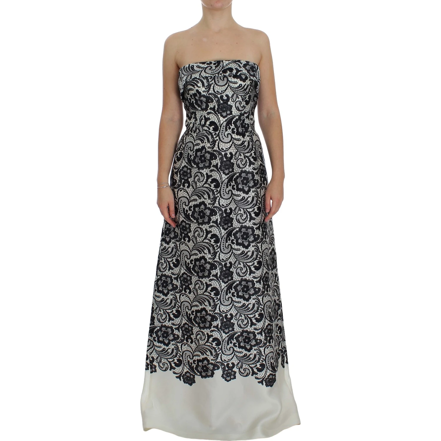 White Floral Lace Silk Corset Maxi Dress