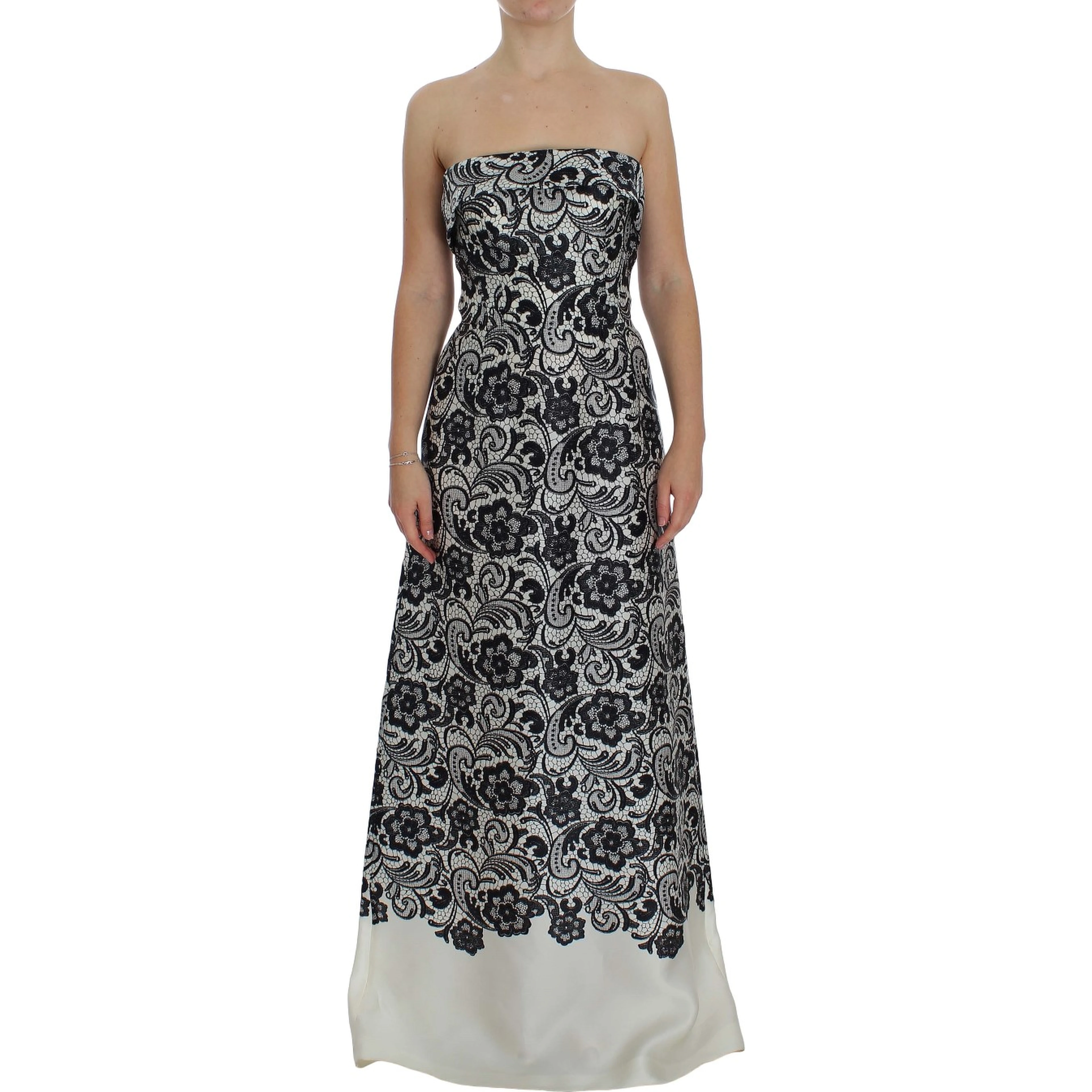 White Floral Lace Silk Corset Maxi Dress