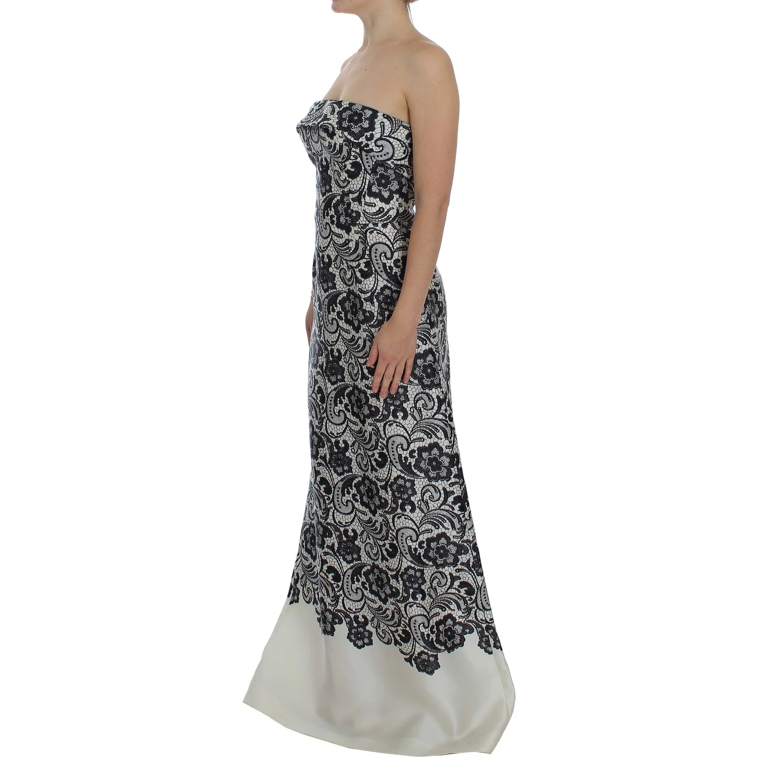White Floral Lace Silk Corset Maxi Dress