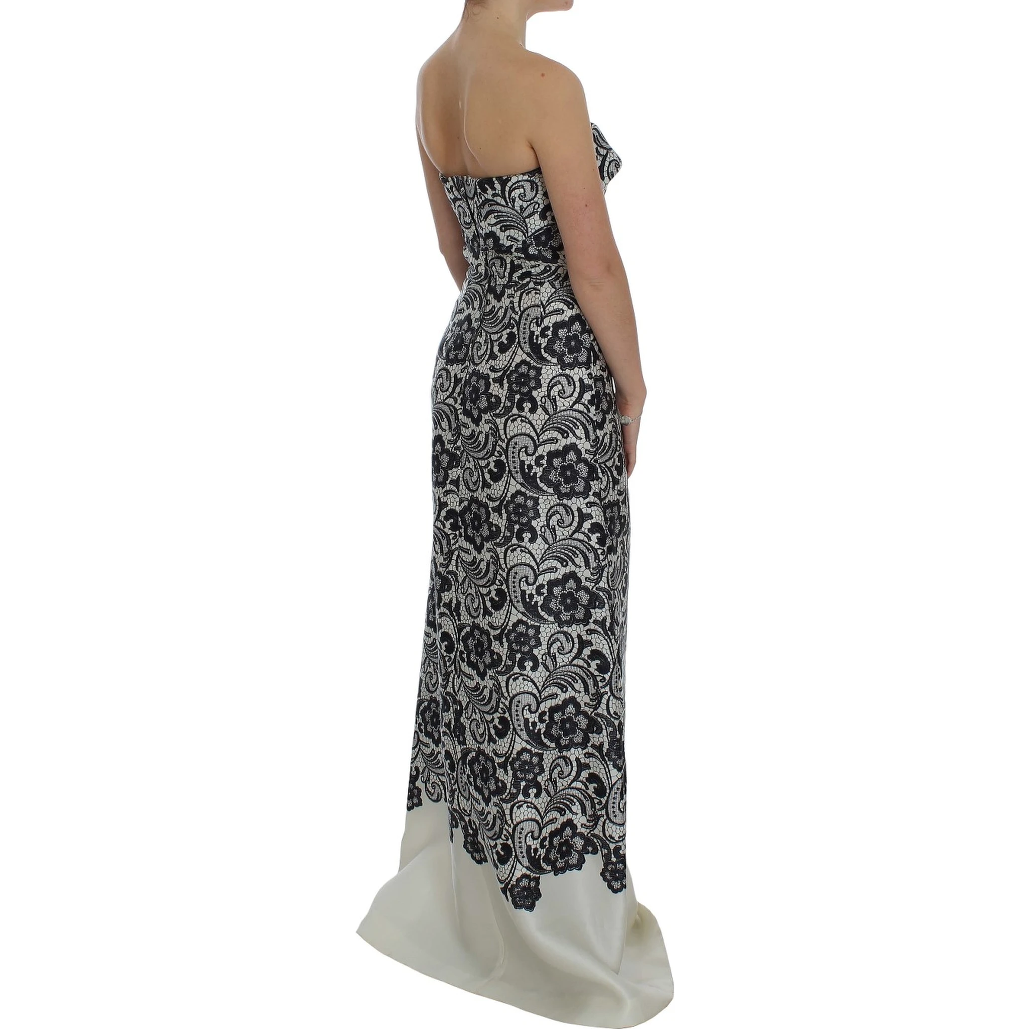 White Floral Lace Silk Corset Maxi Dress