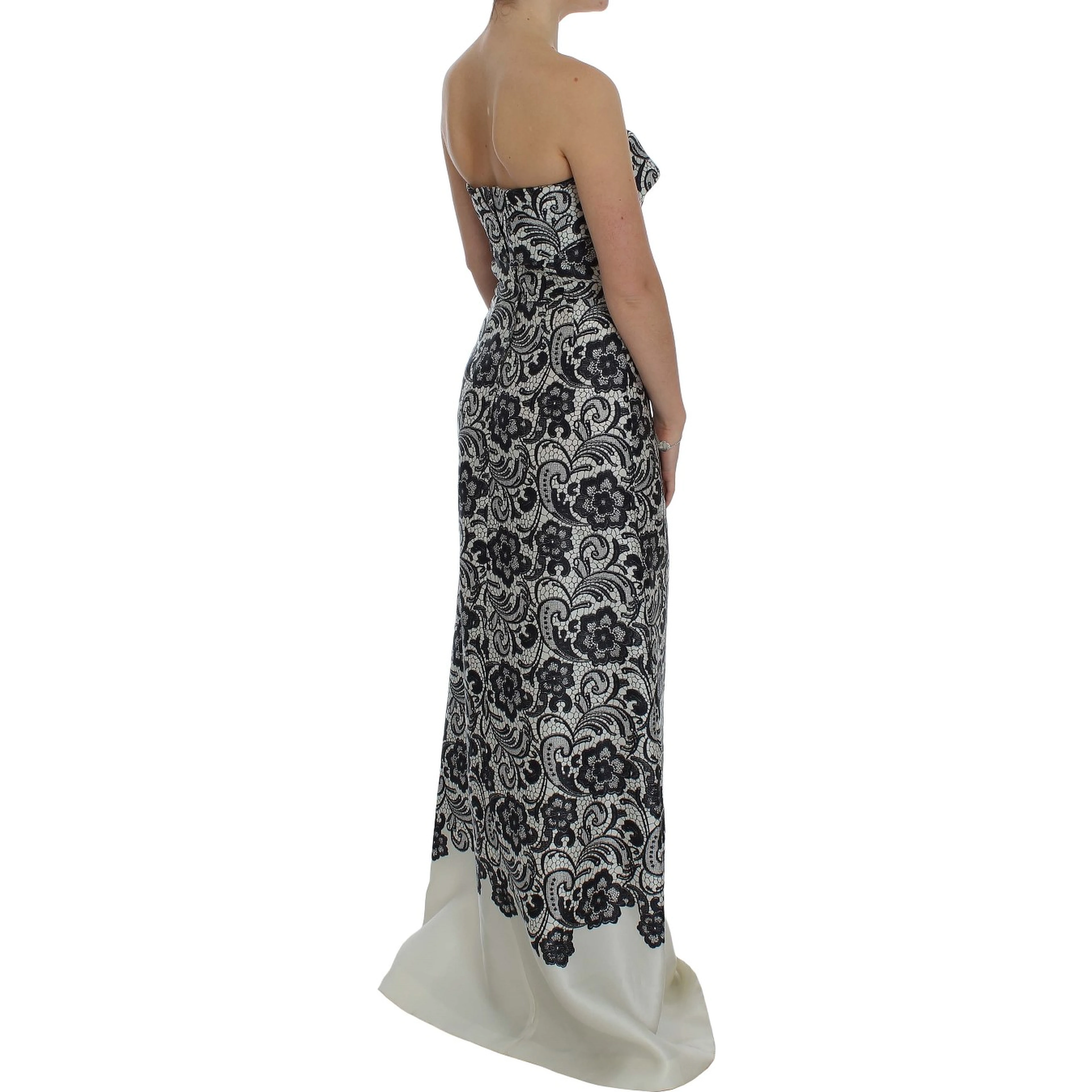 White Floral Lace Silk Corset Maxi Dress