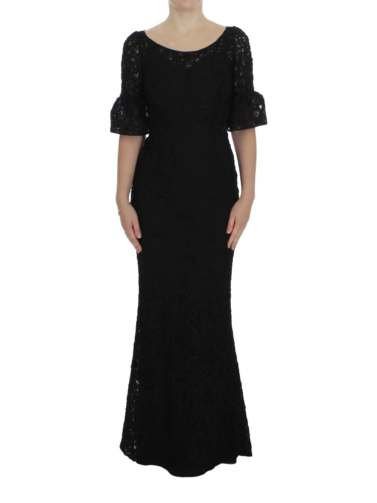 Black Floral Lace Long Bodycon Maxi Dress