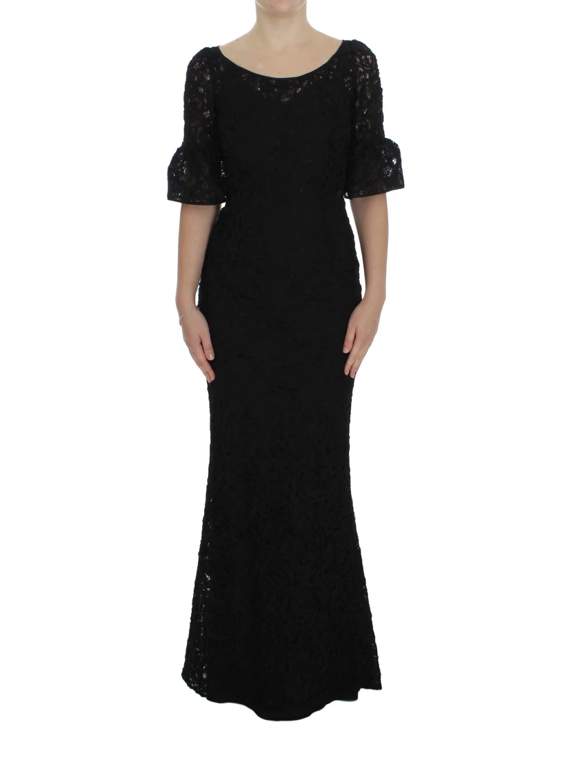 Black Floral Lace Long Bodycon Maxi Dress