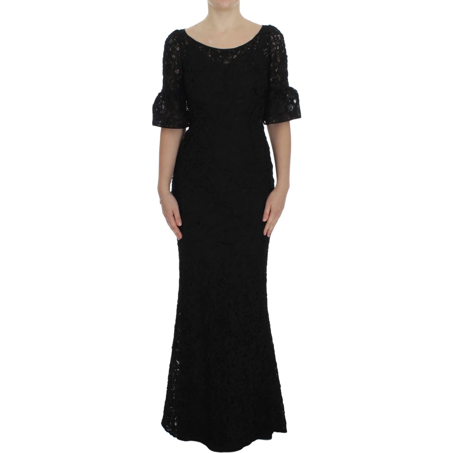 Black Floral Lace Long Bodycon Maxi Dress