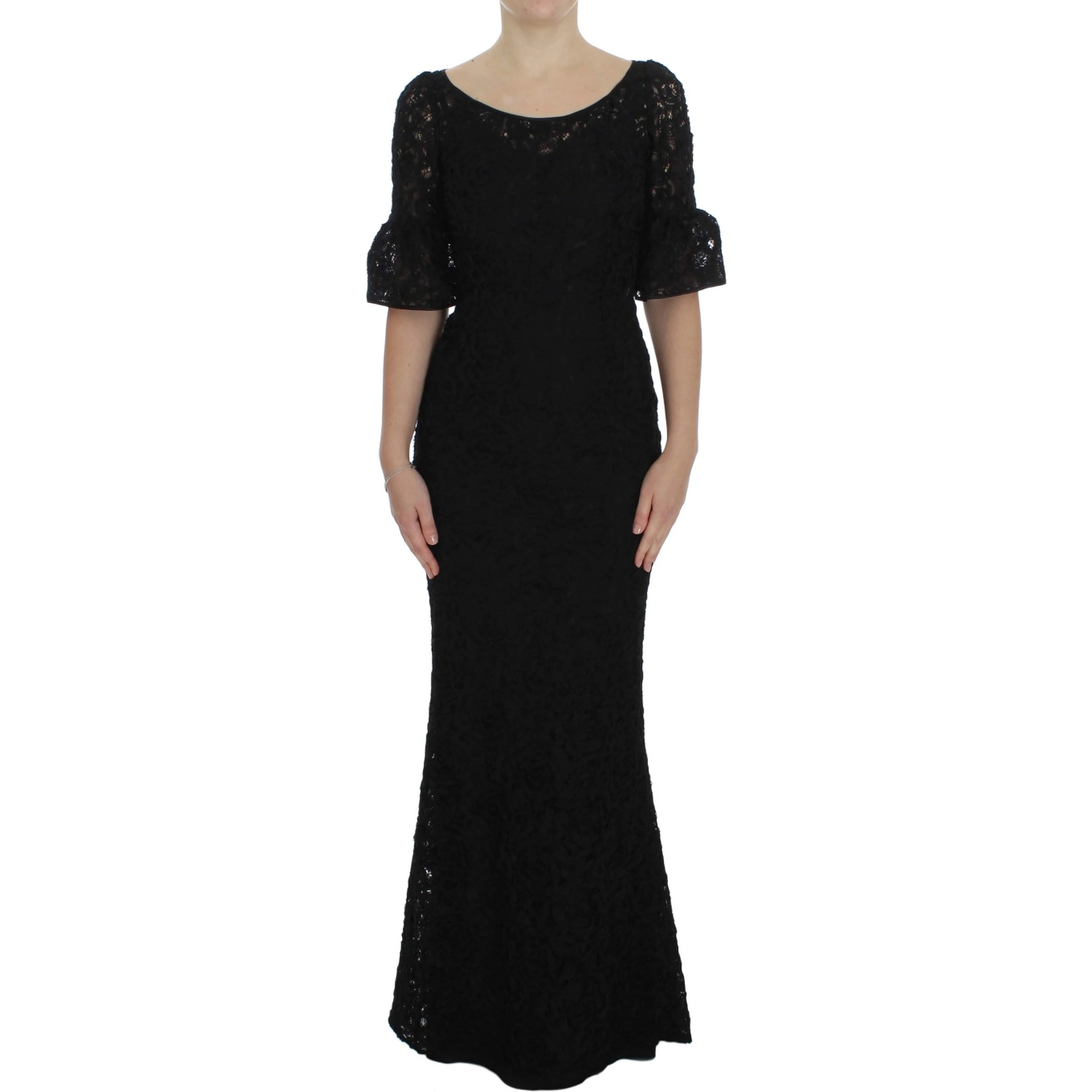 Black Floral Lace Long Bodycon Maxi Dress
