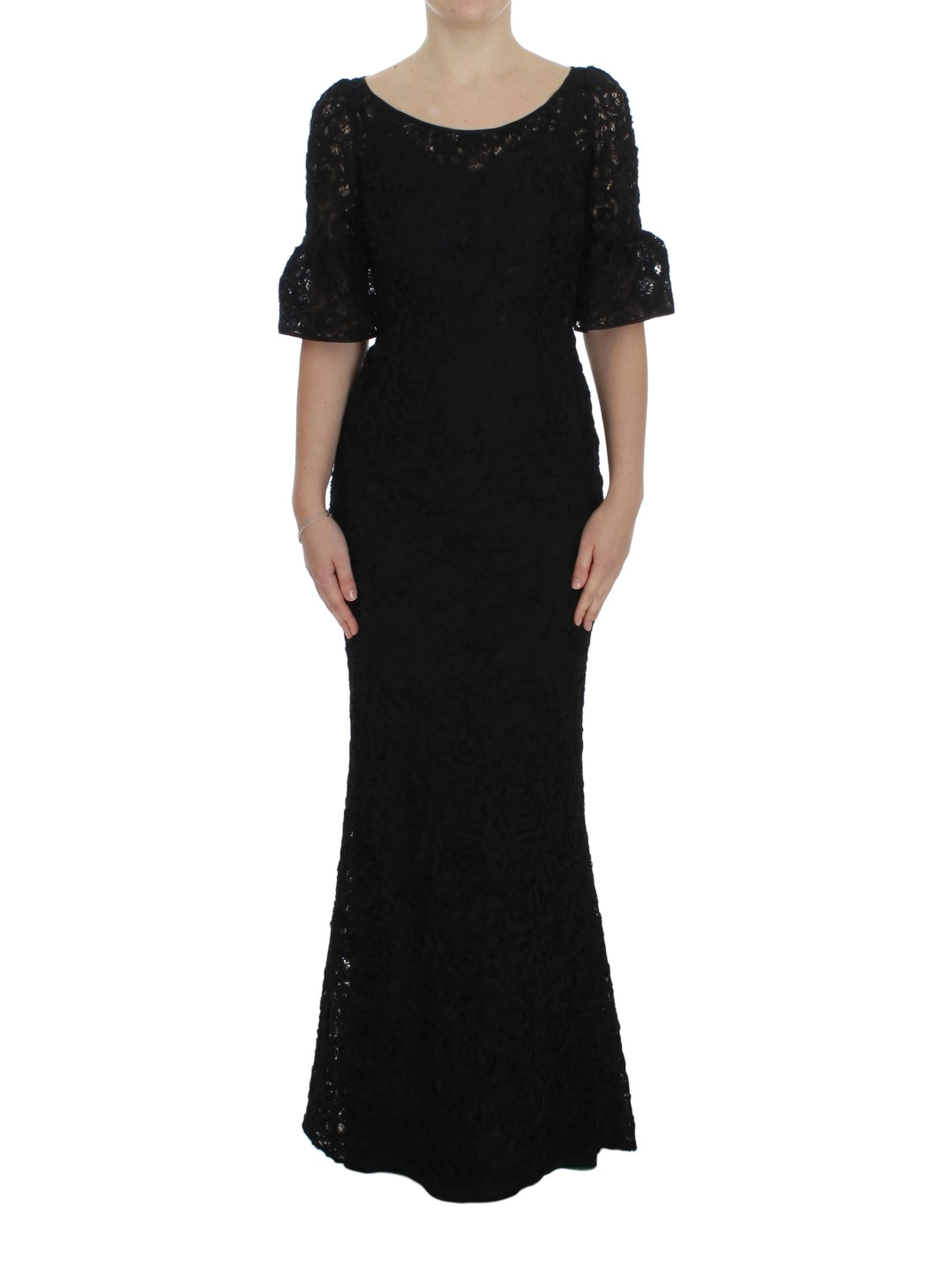 Black Floral Lace Long Bodycon Maxi Dress
