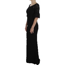 Black Floral Lace Long Bodycon Maxi Dress