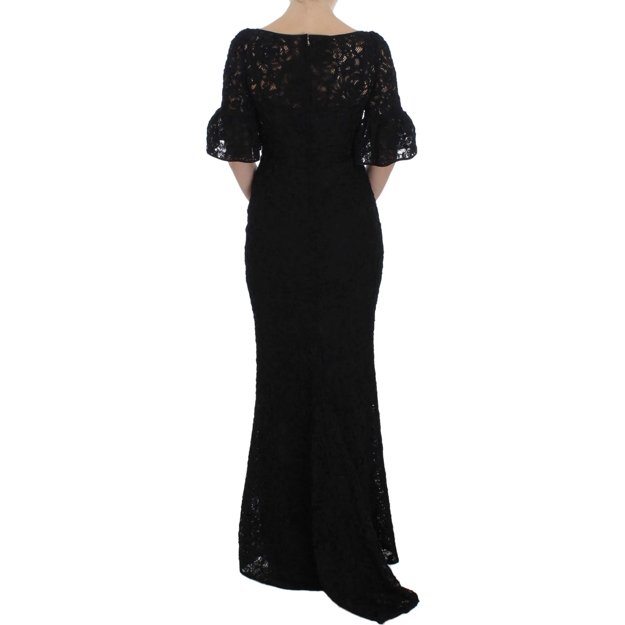 Black Floral Lace Long Bodycon Maxi Dress