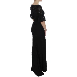 Black Floral Lace Long Bodycon Maxi Dress
