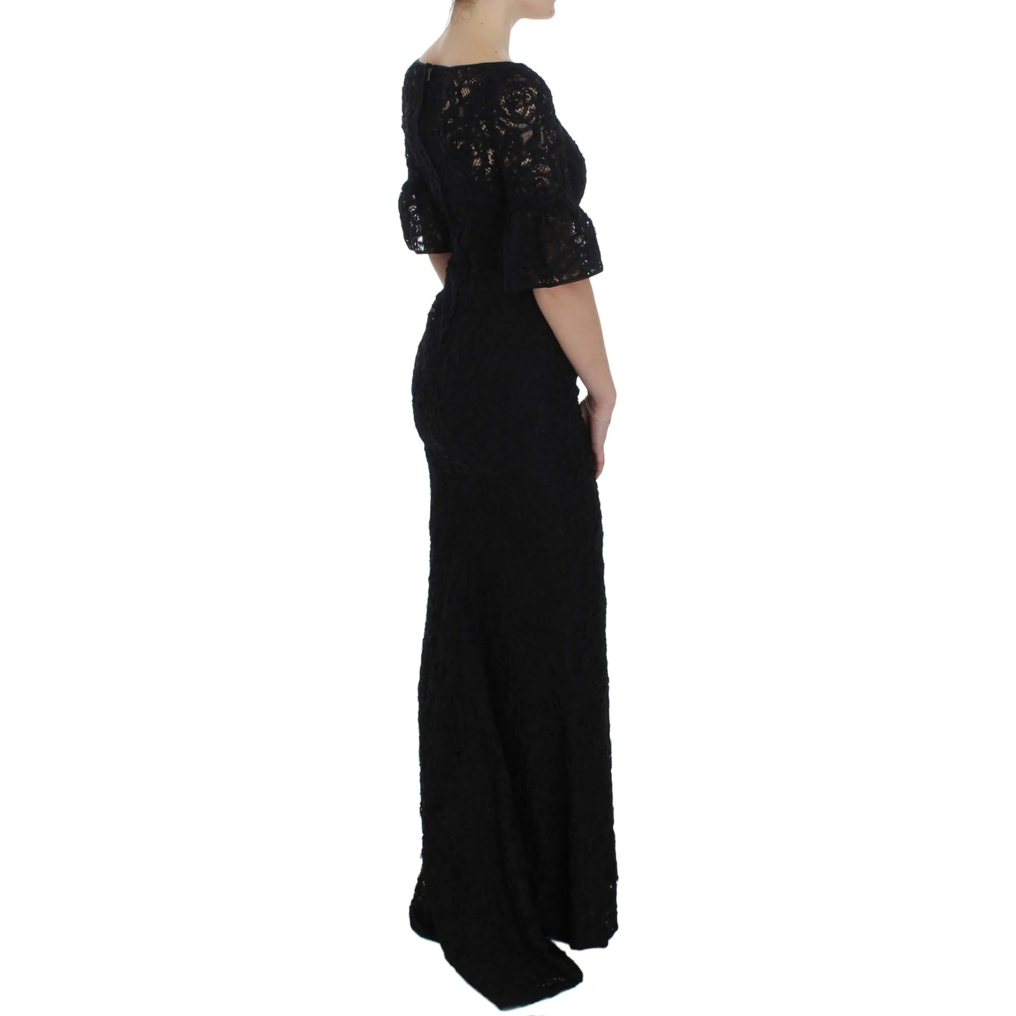 Black Floral Lace Long Bodycon Maxi Dress