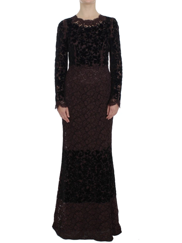 Purple Floral Lace Ricamo Maxi Dress