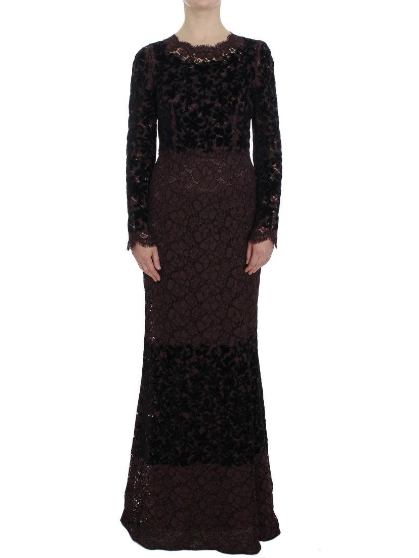 Purple Floral Lace Ricamo Maxi Dress