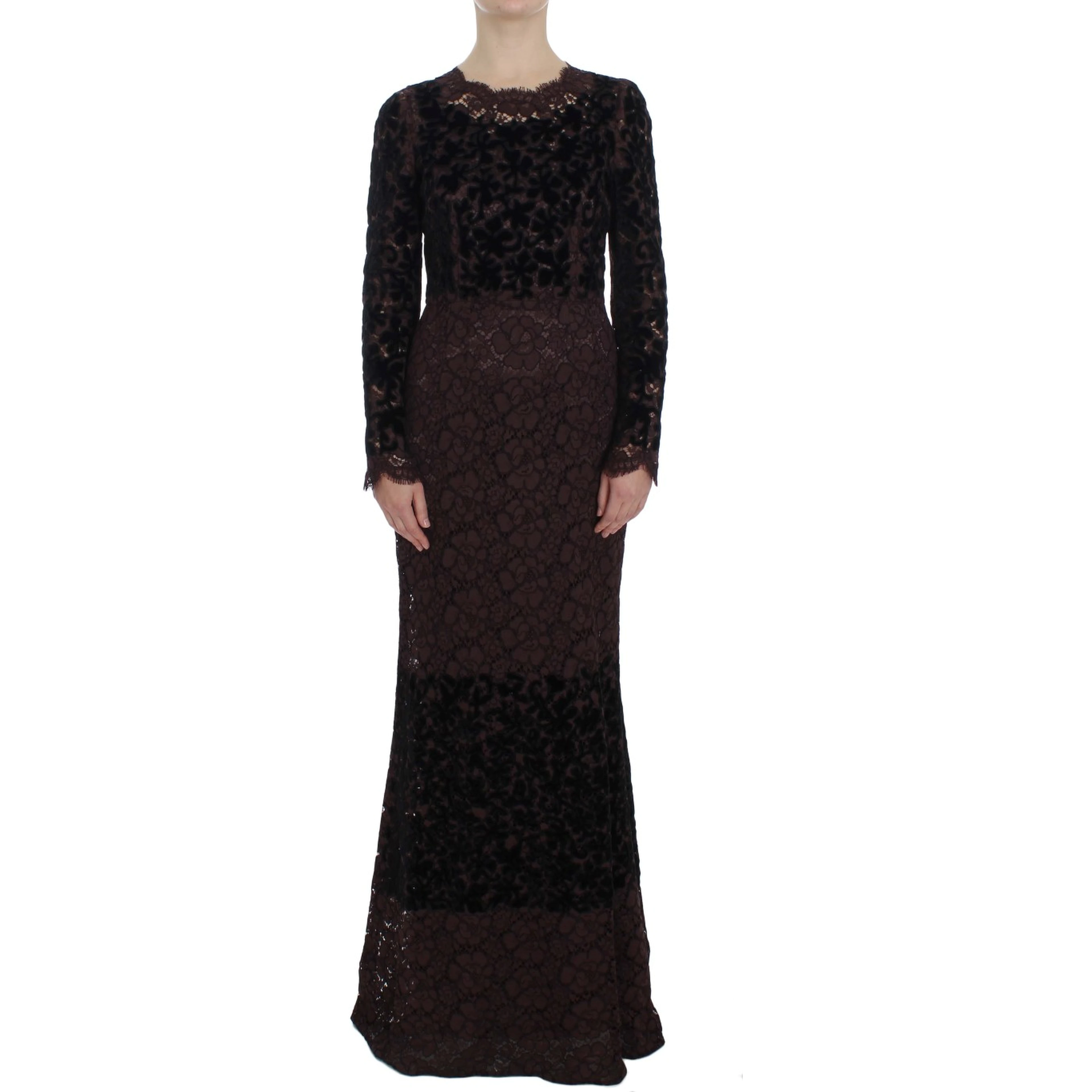 Purple Floral Lace Ricamo Maxi Dress