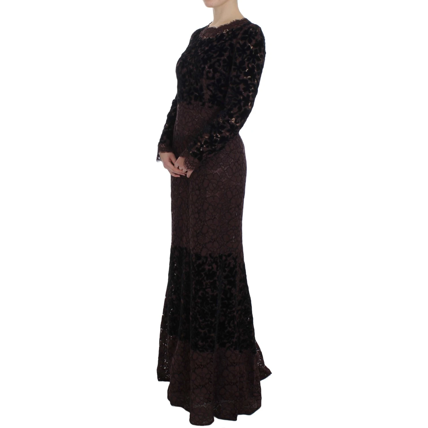 Purple Floral Lace Ricamo Maxi Dress