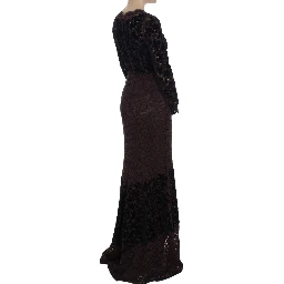 Purple Floral Lace Ricamo Maxi Dress