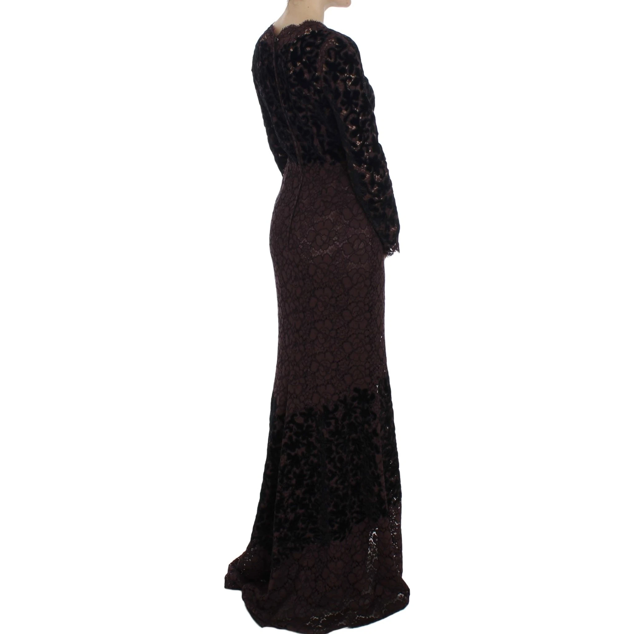 Purple Floral Lace Ricamo Maxi Dress