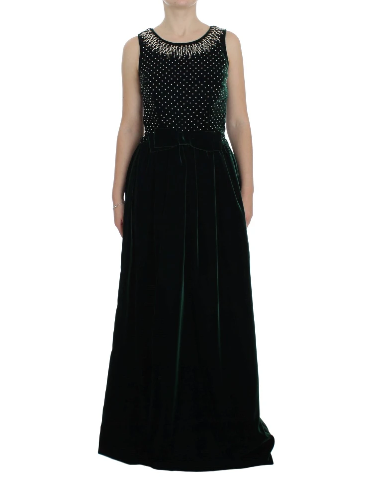 Green Velvet Crystal Long Maxi Dress