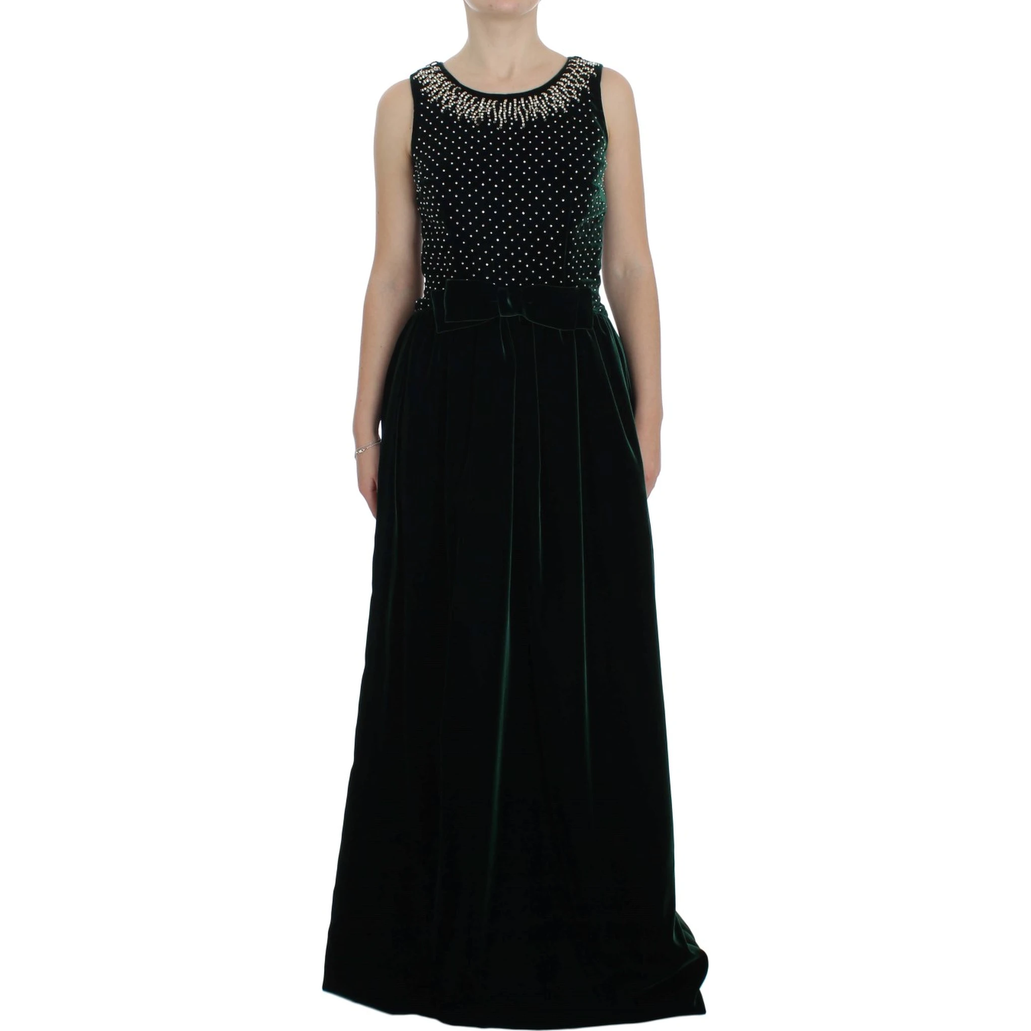 Green Velvet Crystal Long Maxi Dress