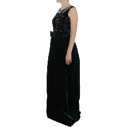 Green Velvet Crystal Long Maxi Dress