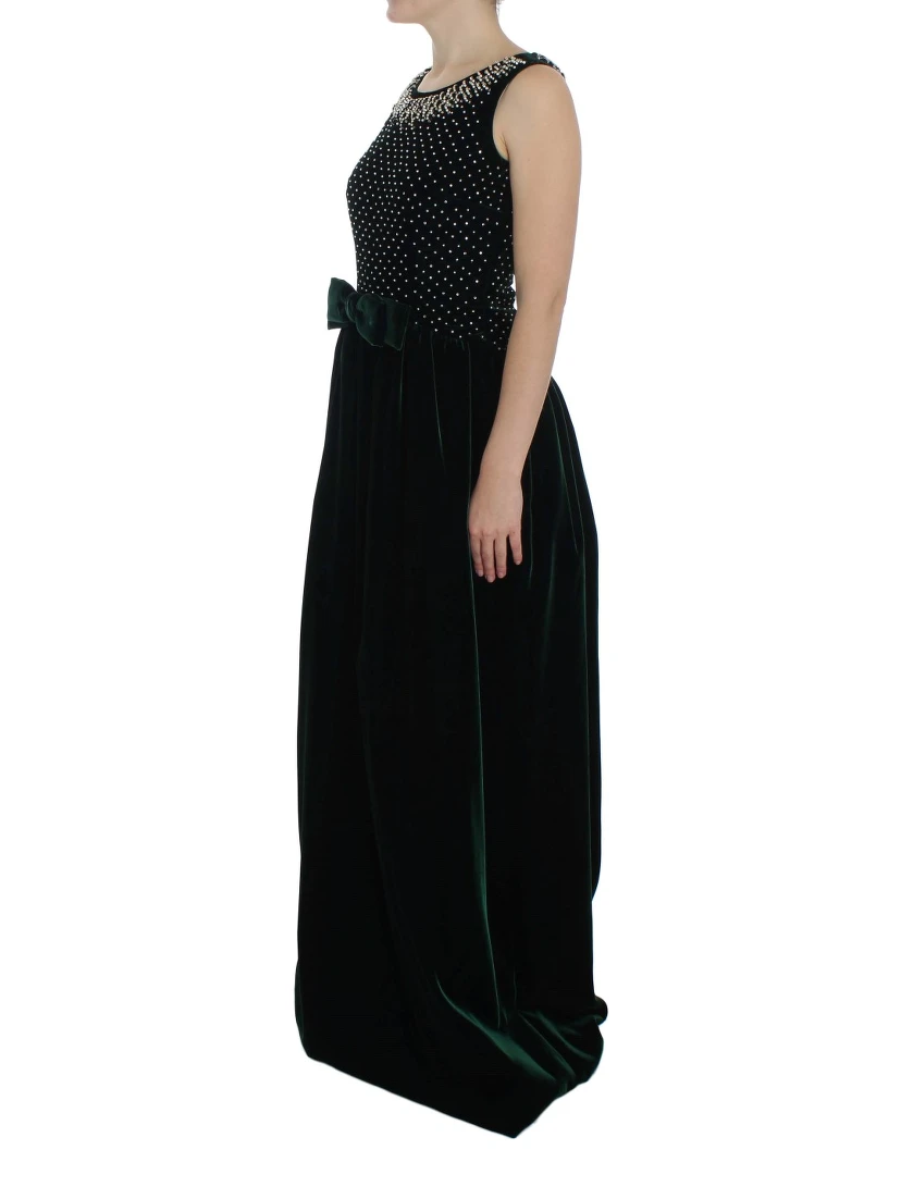 Green Velvet Crystal Long Maxi Dress