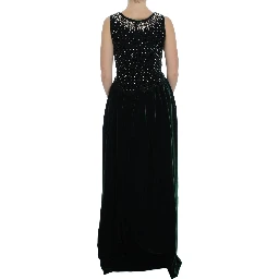 Green Velvet Crystal Long Maxi Dress