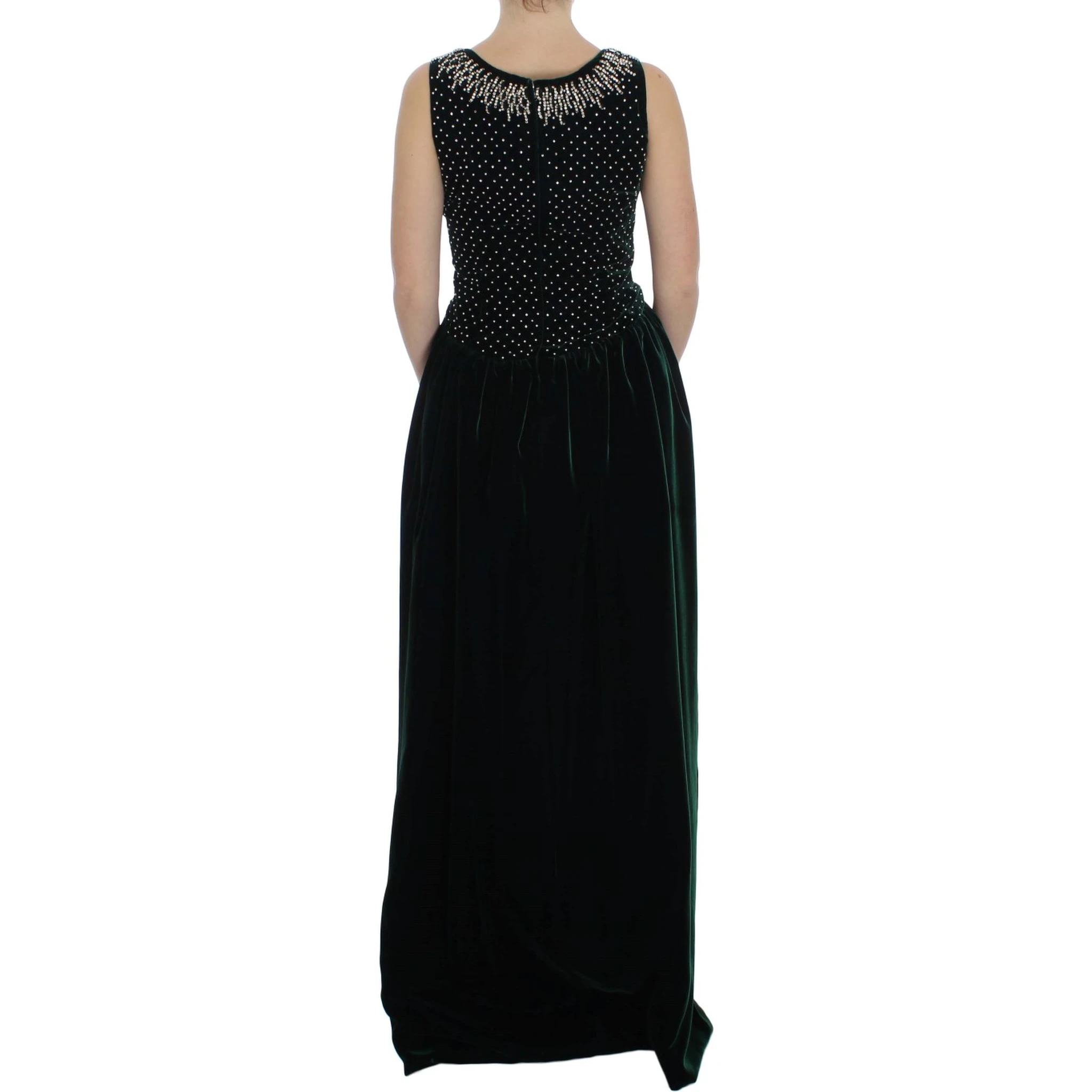 Green Velvet Crystal Long Maxi Dress