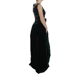 Green Velvet Crystal Long Maxi Dress
