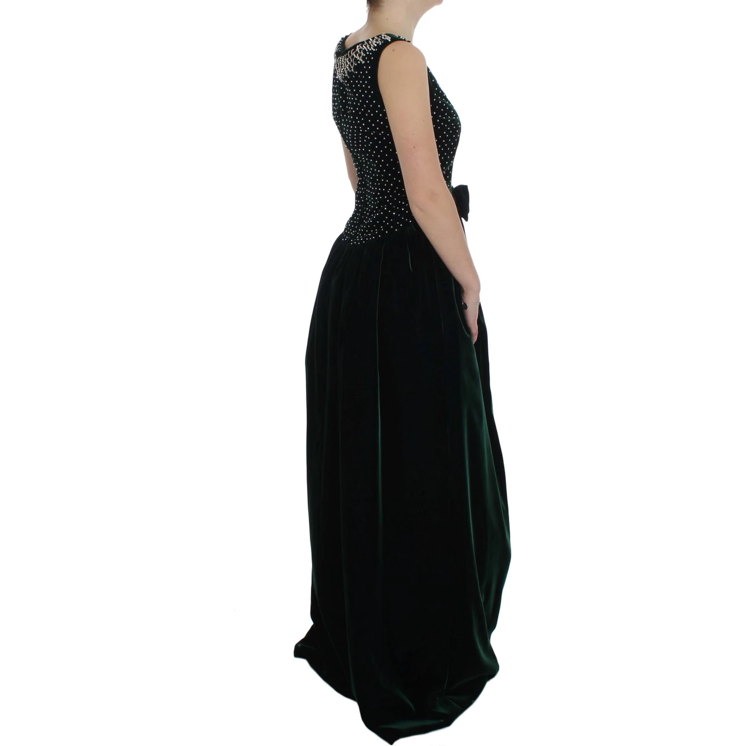 Green Velvet Crystal Long Maxi Dress