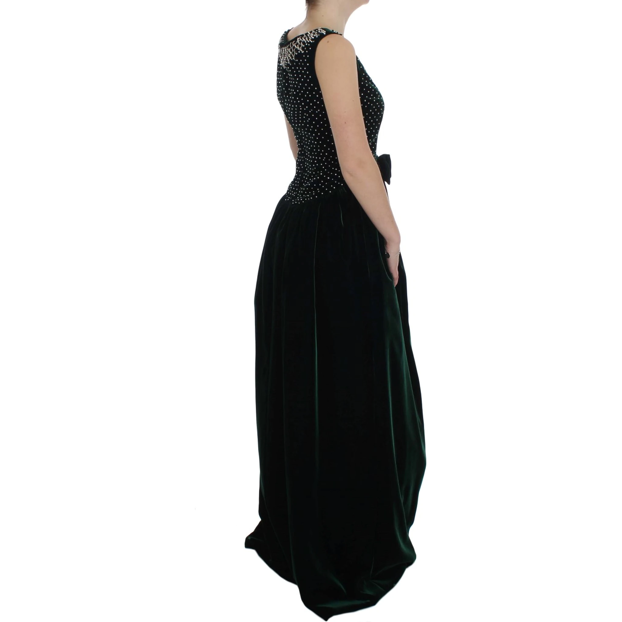 Green Velvet Crystal Long Maxi Dress