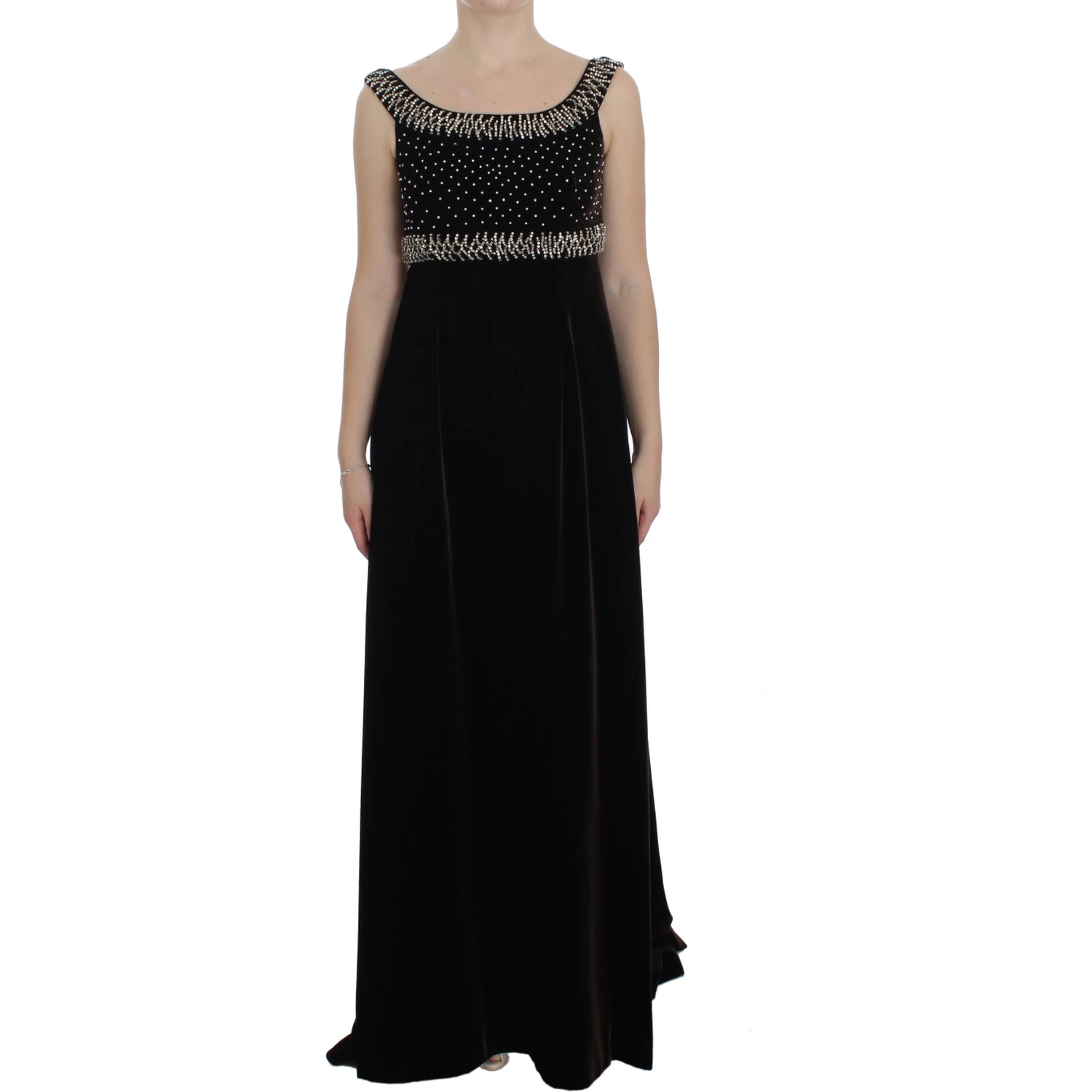 Brown Velvet Crystal Sheath Gown Dress