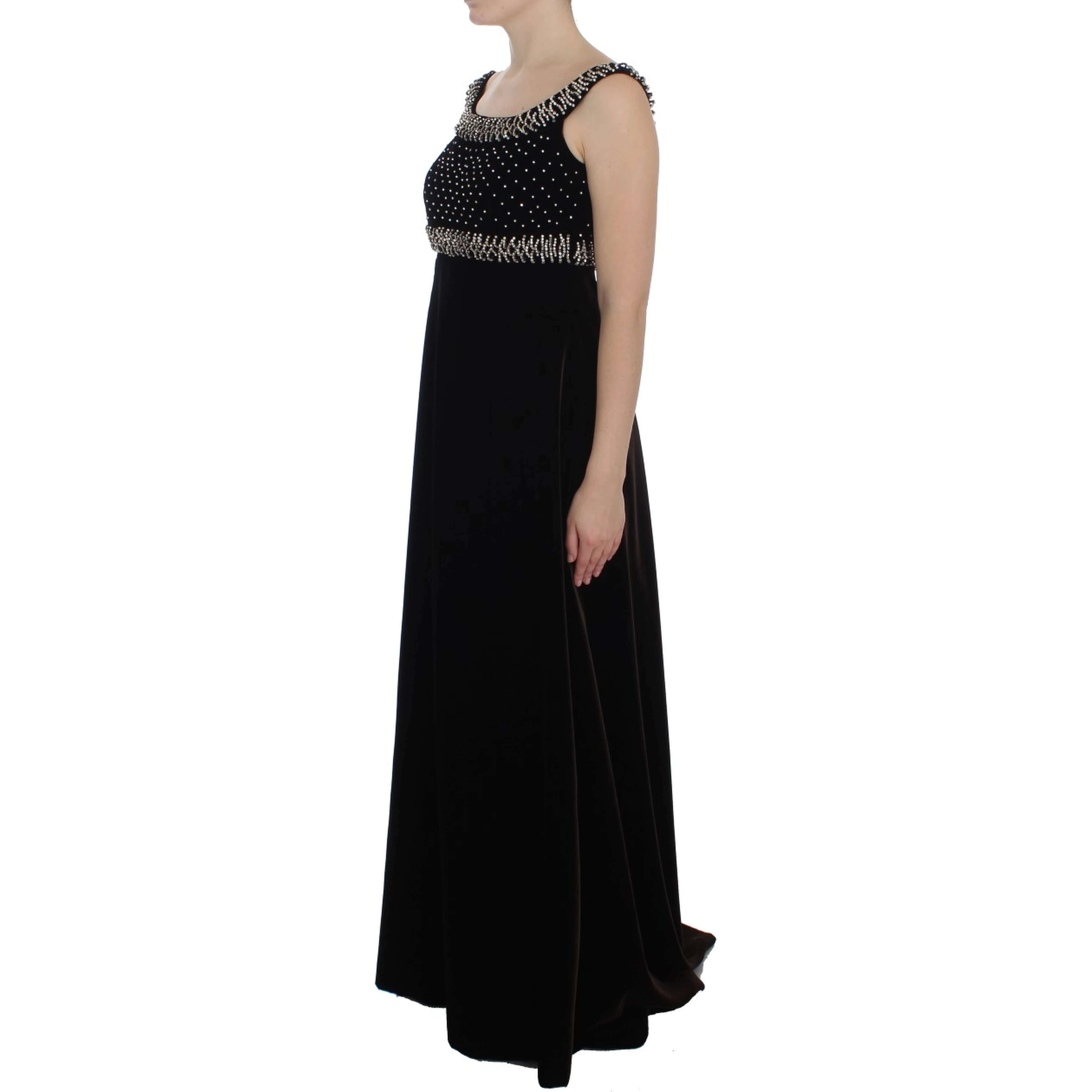 Brown Velvet Crystal Sheath Gown Dress