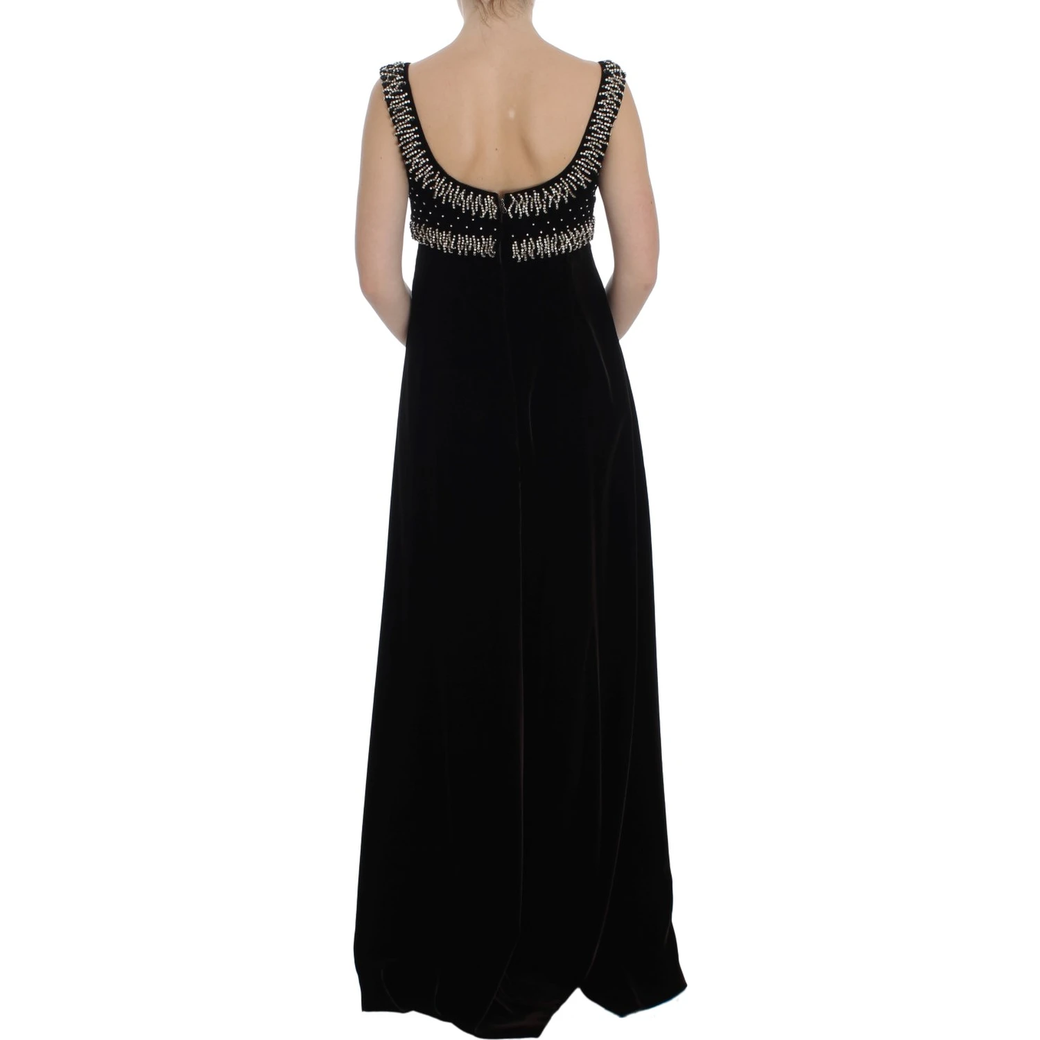 Brown Velvet Crystal Sheath Gown Dress