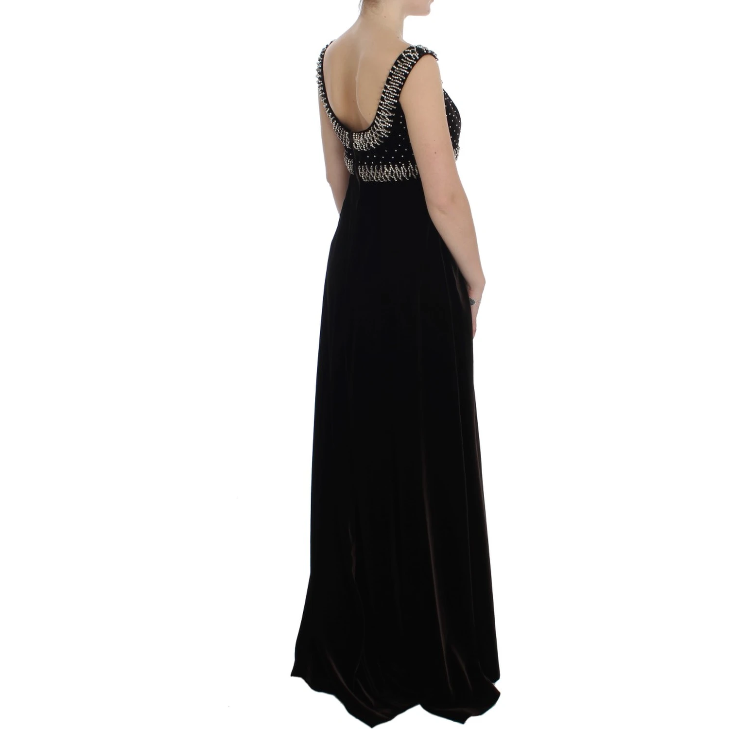 Brown Velvet Crystal Sheath Gown Dress