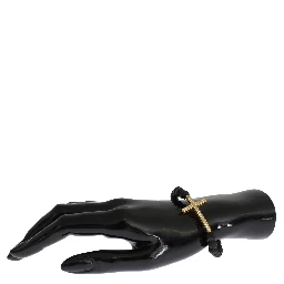 Lava Stone Gold Clear CZ Cross 925 Silver Bracelet