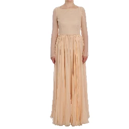 Beige Silk Ball Gown Full Length Dress