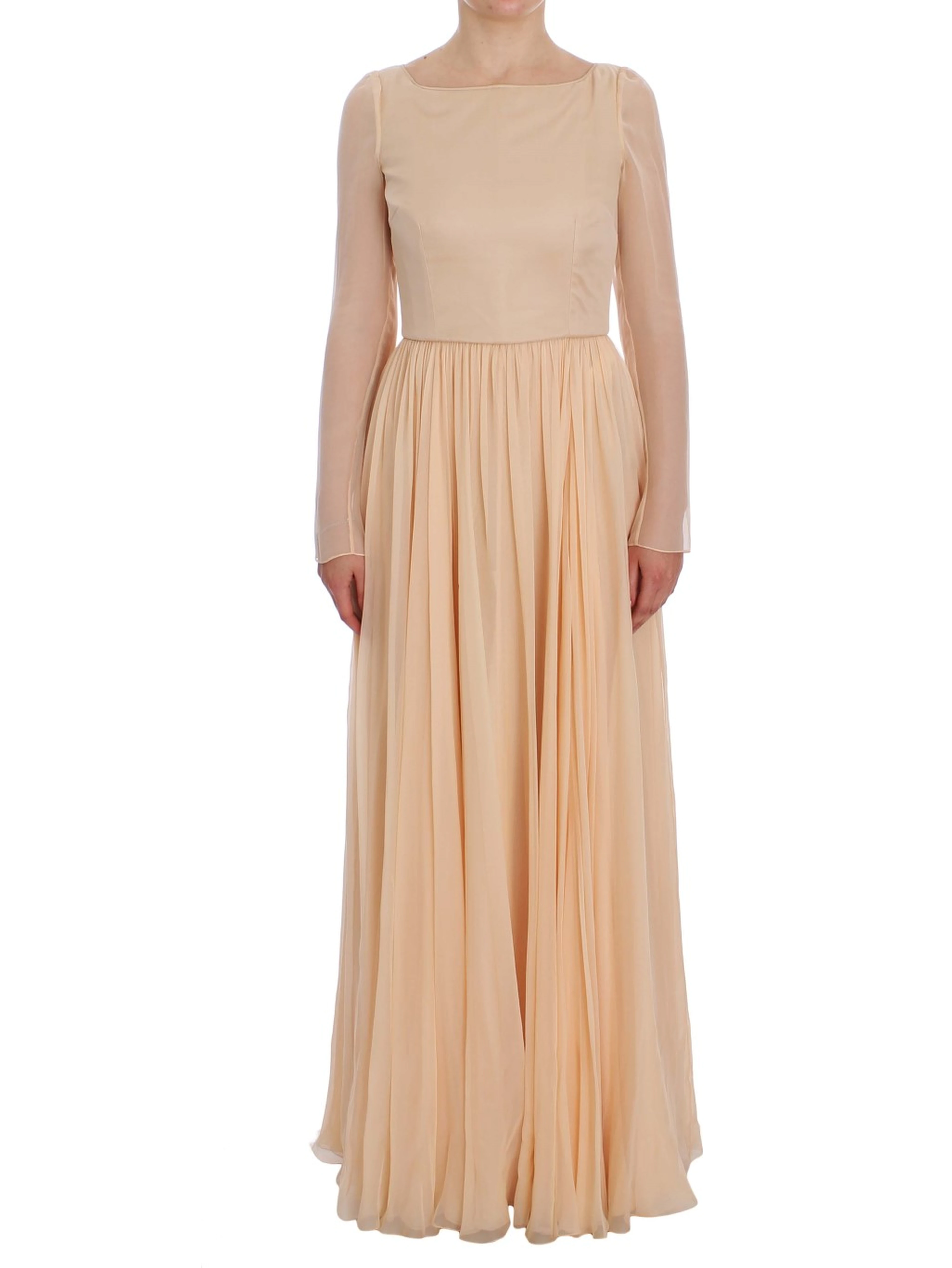Beige Silk Ball Gown Full Length Dress
