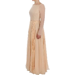 Beige Silk Ball Gown Full Length Dress