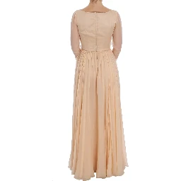 Beige Silk Ball Gown Full Length Dress