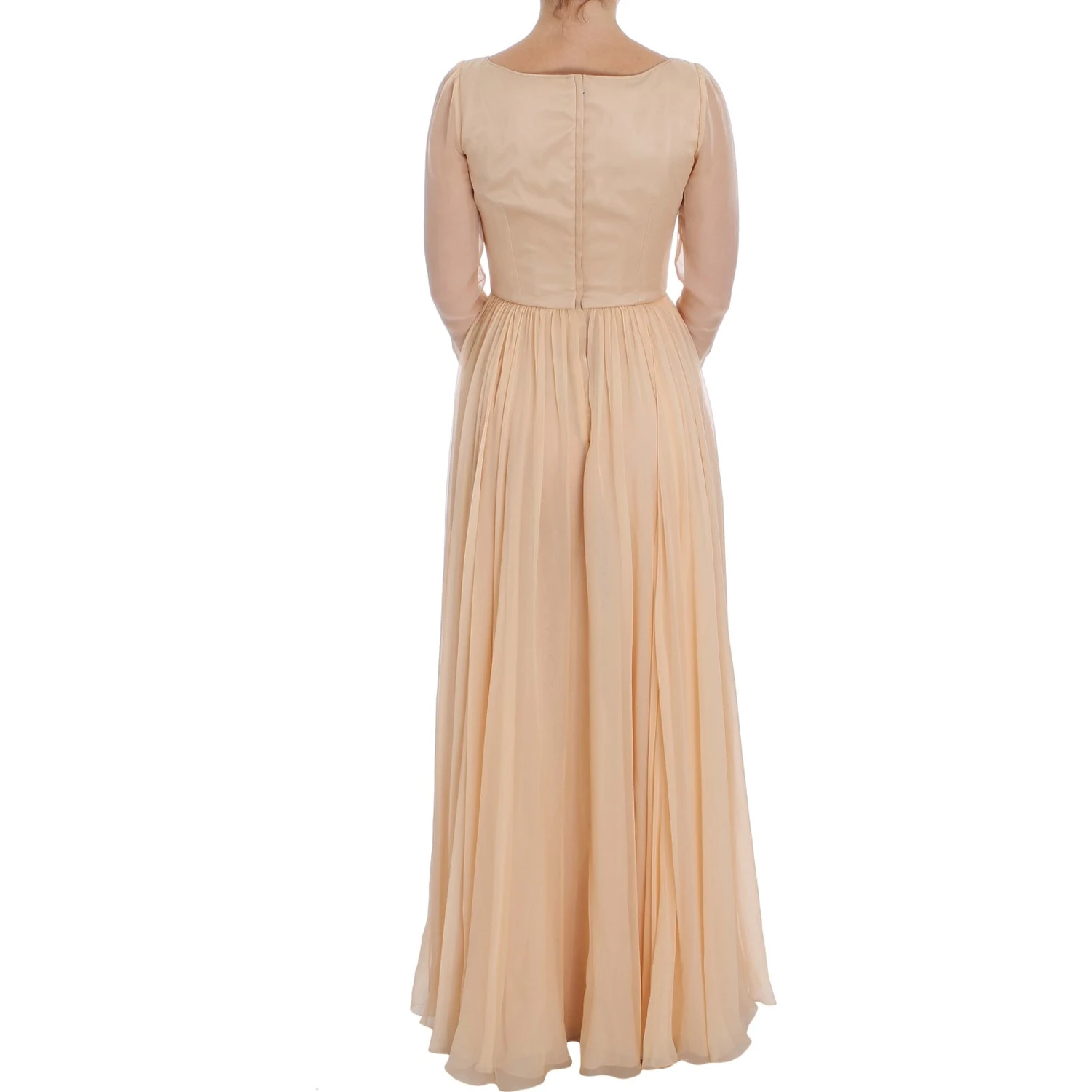 Beige Silk Ball Gown Full Length Dress