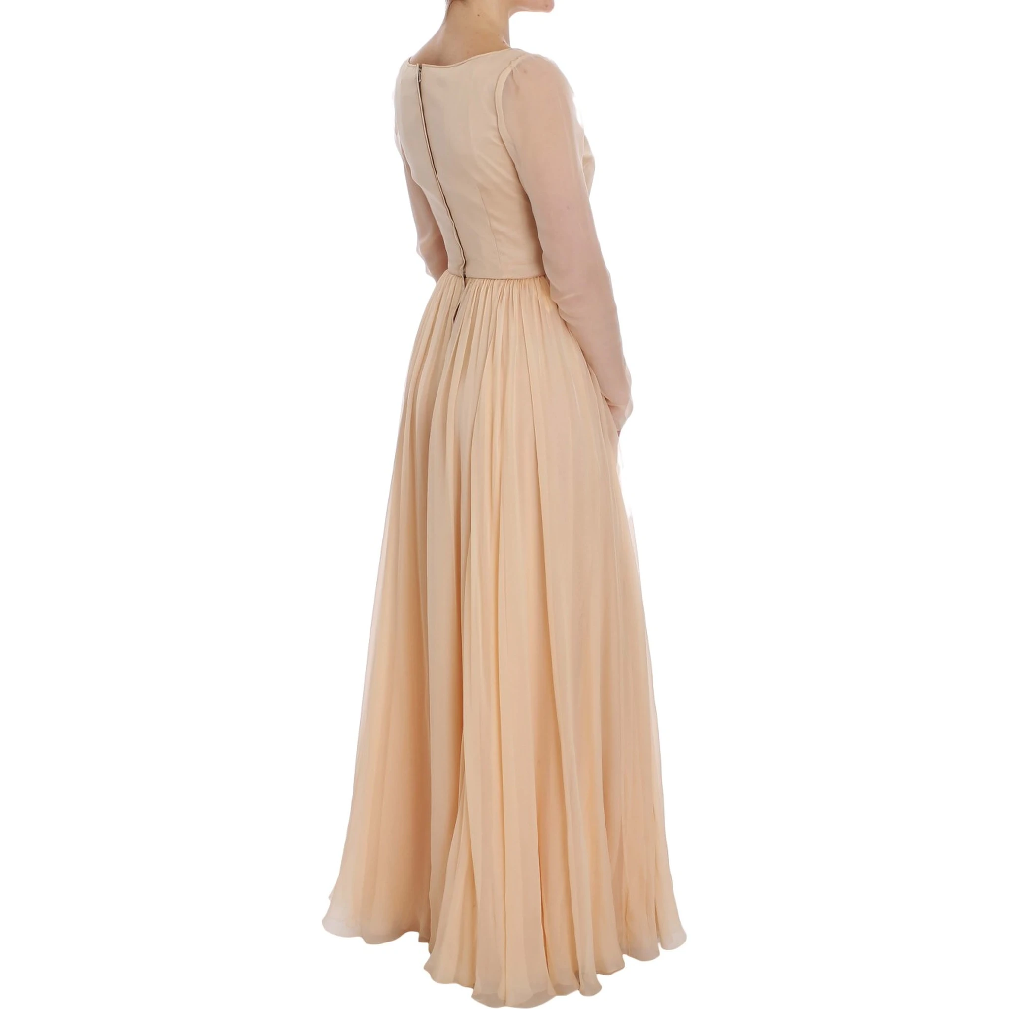 Beige Silk Ball Gown Full Length Dress