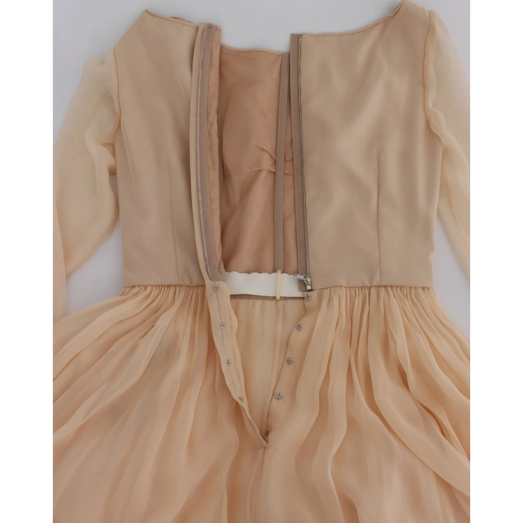 Beige Silk Ball Gown Full Length Dress