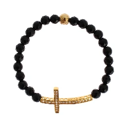 Agate Stone Gold CZ Cross 925 Silver Bracelet