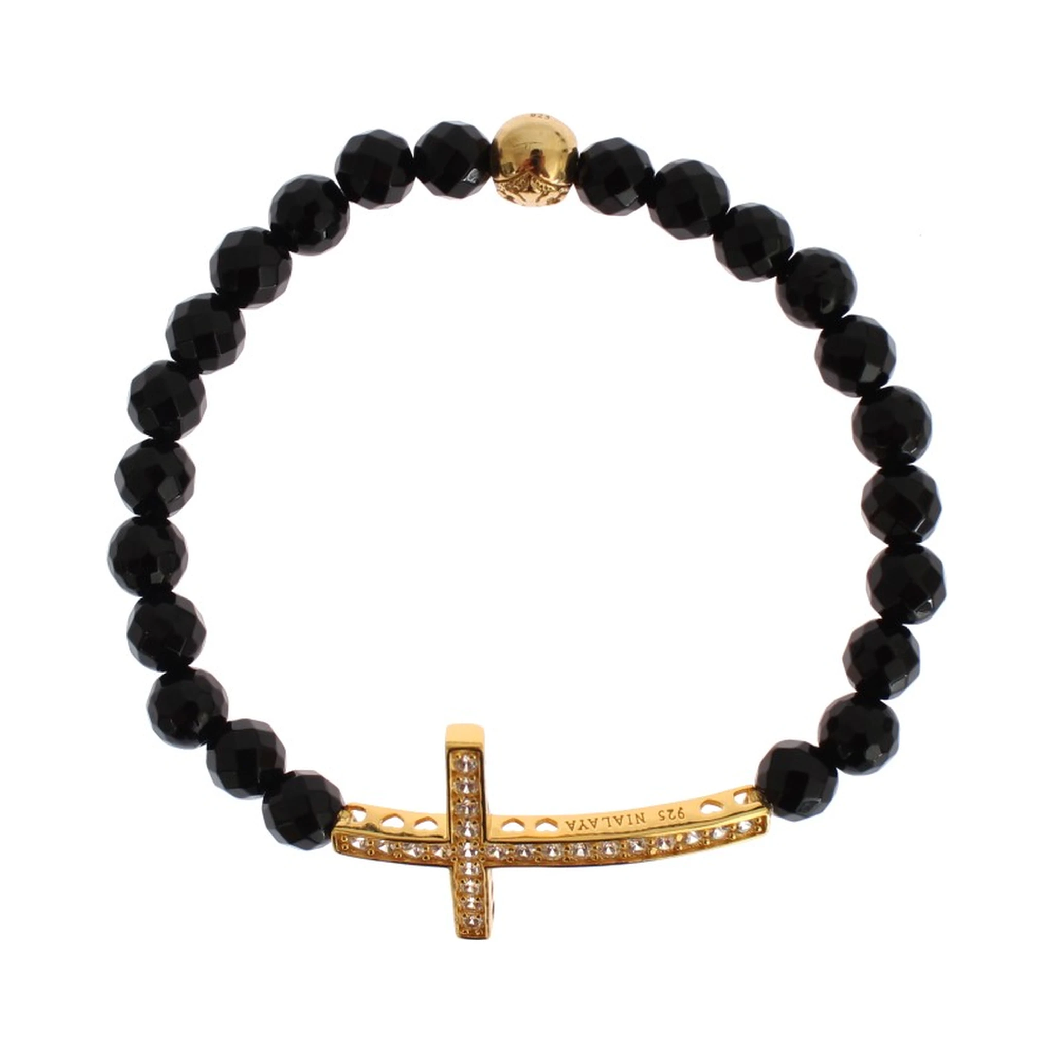Agate Stone Gold CZ Cross 925 Silver Bracelet